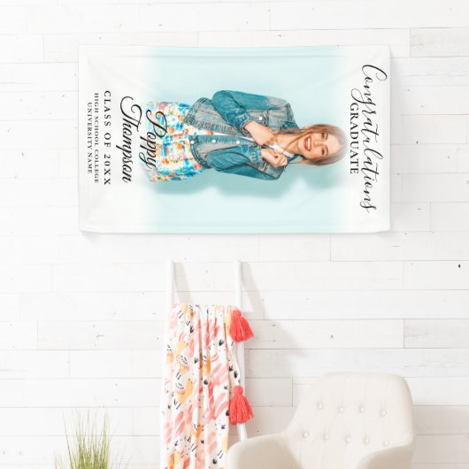 Moderne Elegante Script Foto Afstuderen Spandoek (Insitu)