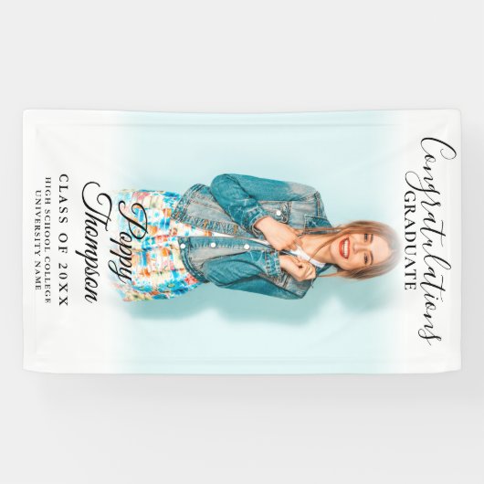 Moderne Elegante Script Foto Afstuderen Spandoek (Horizontaal)