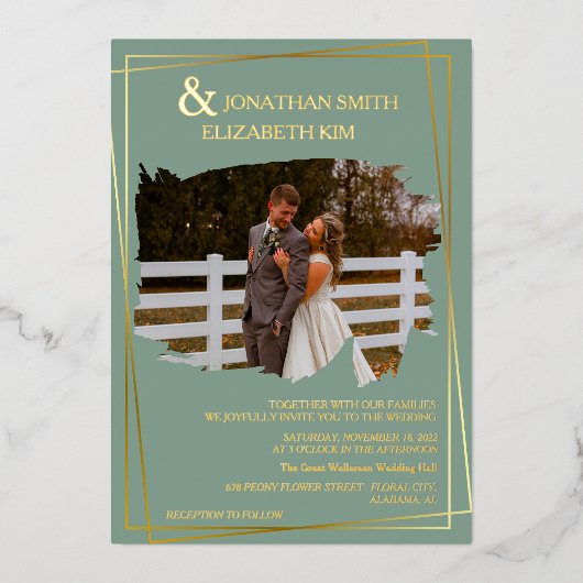 Moderne Elegante Script Foto Borstel Overlay Bruil Folie Uitnodiging (Voorkant)