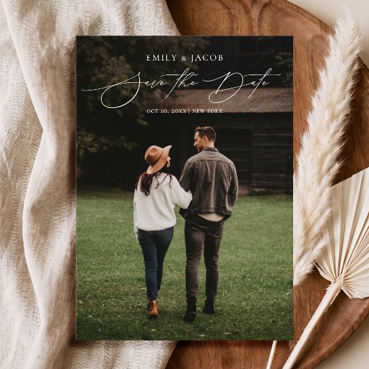 Moderne Elegante Script Foto Bruiloft Save the Dat Date