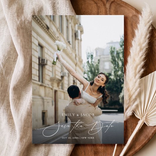 Moderne Elegante Script Foto Bruiloft Save the Dat Date