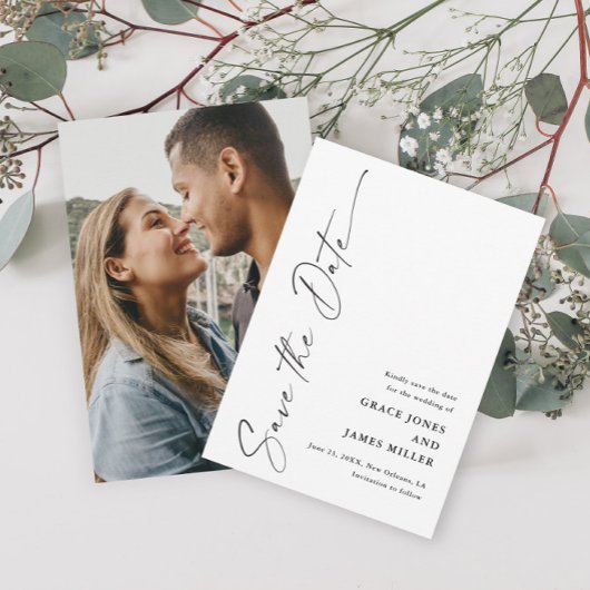 Moderne Elegante Script Foto Bruiloft Save The Date