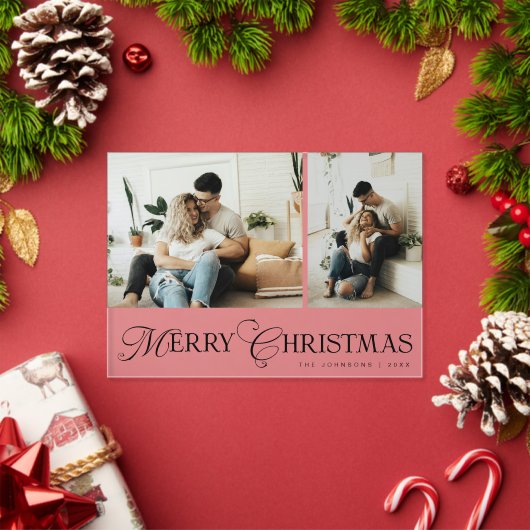 Moderne Elegante Script Foto Collage Kerstkaart Acryl Uitnodigingen (Insity (Feestdagen))