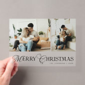 Moderne Elegante Script Foto Collage Kerstkaart Acryl Uitnodigingen (Insitu (Draagbaar))