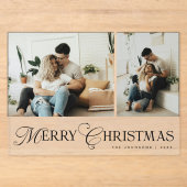 Moderne Elegante Script Foto Collage Kerstkaart Acryl Uitnodigingen (Voorkant)