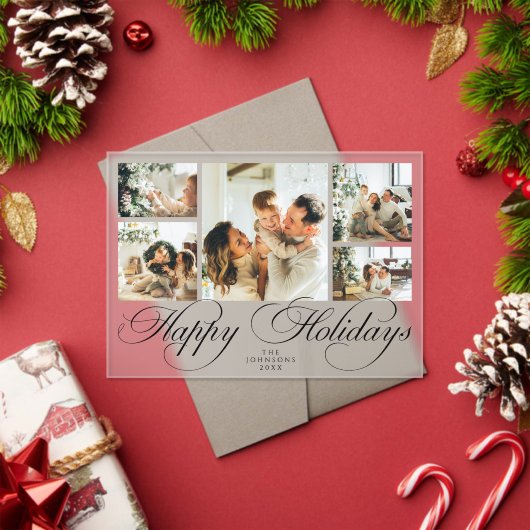 Moderne Elegante Script Foto Collage Kerstkaart Acryl Uitnodigingen (Insity (Feestdagen))