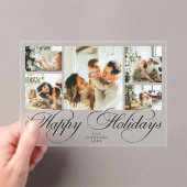 Moderne Elegante Script Foto Collage Kerstkaart Acryl Uitnodigingen (Insitu (Draagbaar))