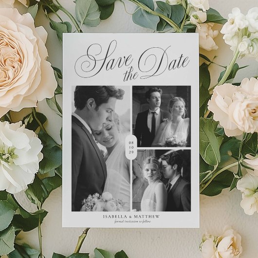 Moderne Elegante Script Foto Collage Save The Date