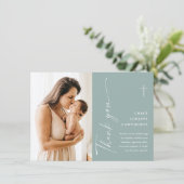 Moderne Elegante Script Foto Doop Bedankkaart (Staand voorkant)