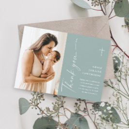 Moderne Elegante Script Foto Doop Bedankkaart