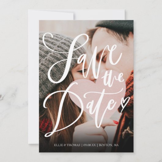 Moderne Elegante Script Foto Eenvoudig Save The Date (Voorkant)