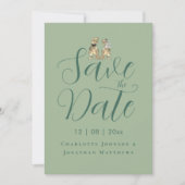 Moderne Elegante Script Foto Grappige Dinosaur Huw Save The Date (Voorkant)