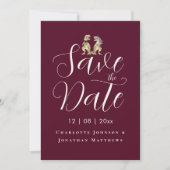 Moderne Elegante Script Foto Grappige Dinosaur Huw Save The Date (Voorkant)