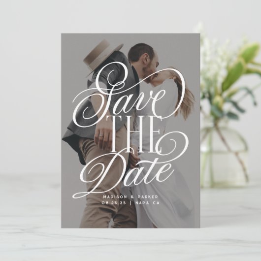 Moderne Elegante Script Foto Huwelijk  Save The Date (Staand voorkant)