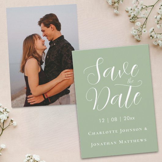 Moderne Elegante Script Foto Huwelijksfoto Save The Date