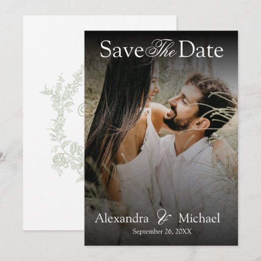 Moderne Elegante Script Foto Overlay Save The Date (Voorkant / Achterkant)