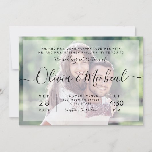 Moderne elegante script foto trouwfoto kaart (Voorkant)