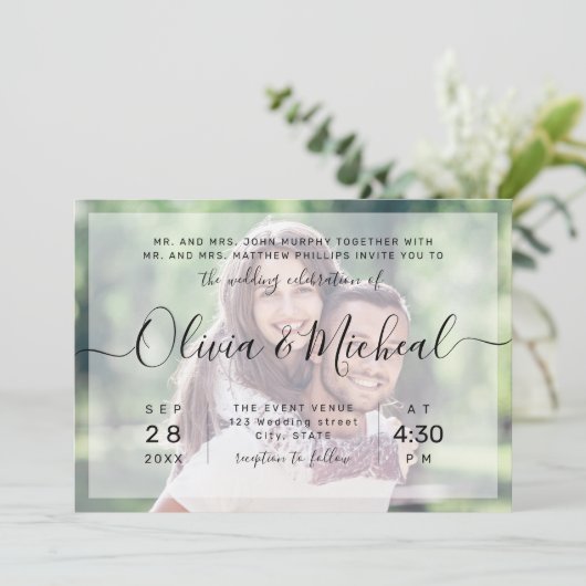 Moderne elegante script foto trouwfoto kaart (Staand voorkant)