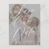 Moderne elegante script foto trouwkaart save the d aankondigingskaart (Voorkant)