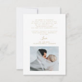 Moderne elegante script foto zwart goud bruiloft bedankkaart (Achterkant)