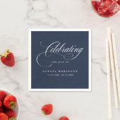 Moderne Elegante Script Funeraal Herdenking Blauw Servet (Insitu)