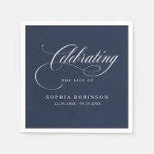 Moderne Elegante Script Funeraal Herdenking Blauw Servet (Voorkant)