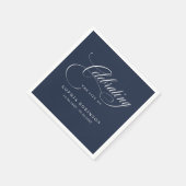 Moderne Elegante Script Funeraal Herdenking Blauw Servet (Hoek)
