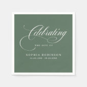 Moderne Elegante Script Funeraal Herdenking Salie Servet (Voorkant)