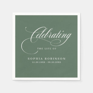 Moderne Elegante Script Funeraal Herdenking Salie Servet