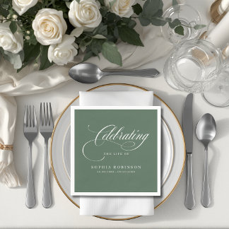 Moderne Elegante Script Funeraal Herdenking Salie Servet