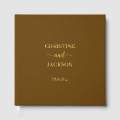 Moderne Elegante Script Geel Bruin Trouw Goud Gastenboek (Voorkant)