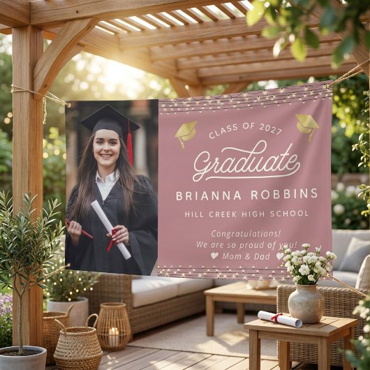 Moderne Elegante Script Gouden Afstudeerfoto Cassi Spandoek