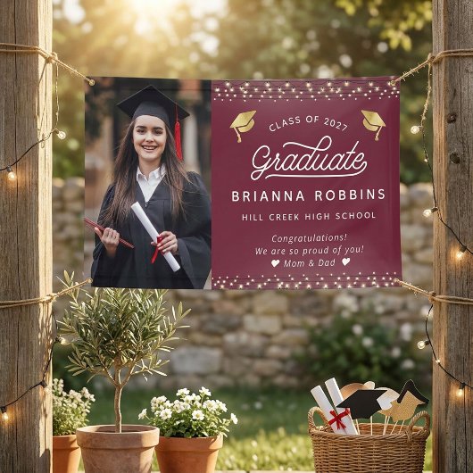 Moderne Elegante Script Gouden Afstudeerfoto Kasta Spandoek