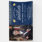 Moderne Elegante Script Gouden Afstudeerfoto Navy Spandoek (Verticaal)