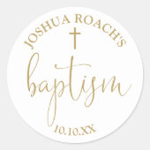 Moderne Elegante Script Gouden Doop Ronde Sticker (Voorkant)