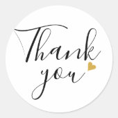 Moderne Elegante Script Gouden Hart Dank Je Wel Ronde Sticker (Voorkant)