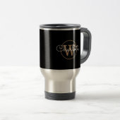 Moderne Elegante Script Gouden Monogram Zwart  Reisbeker (Voorkant rechts)
