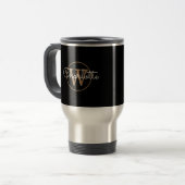 Moderne Elegante Script Gouden Monogram Zwart  Reisbeker (Voorkant links)