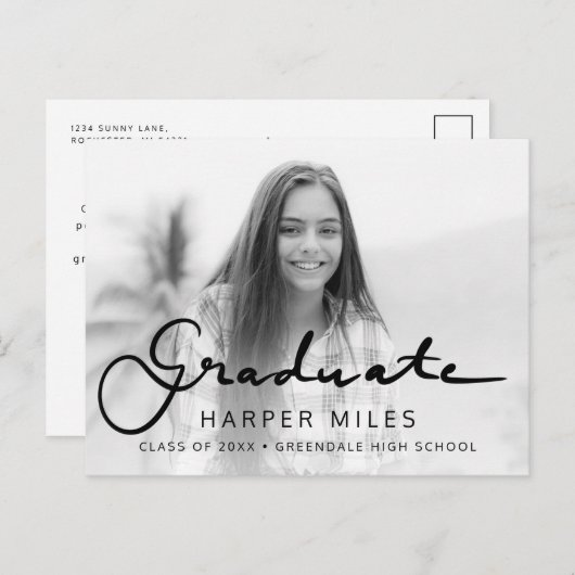 Moderne elegante script gradiënt afstudeerfoto pos briefkaart (Voorkant / Achterkant)
