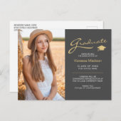 Moderne Elegante Script Grijs & Goud | 2 Foto Grad Briefkaart (Voorkant / Achterkant)