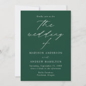 Moderne Elegante Script Groene Foto Bruiloft Kaart (Voorkant)