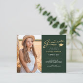 Moderne Elegante Script Groene & Goud | 2 Foto Gra Briefkaart (Staand voorkant)