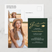Moderne Elegante Script Groene & Goud | 2 Foto Gra Briefkaart (Voorkant / Achterkant)