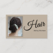 Moderne Elegante Script Haarstylist Beige Visitekaartje (Voorkant)