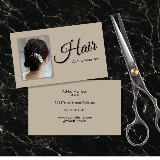 Moderne Elegante Script Haarstylist Beige Visitekaartje