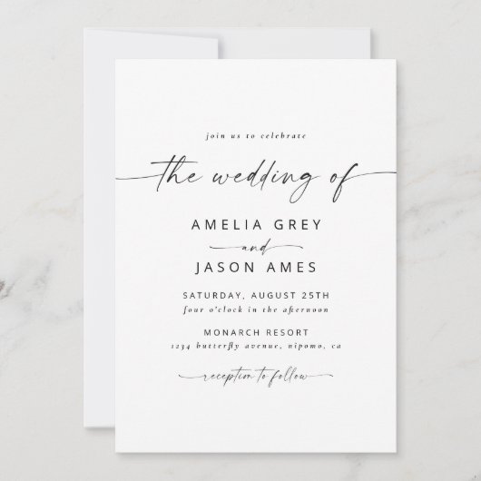 Moderne Elegante Script Huwelijksuitnodiging Kaart (Voorkant)