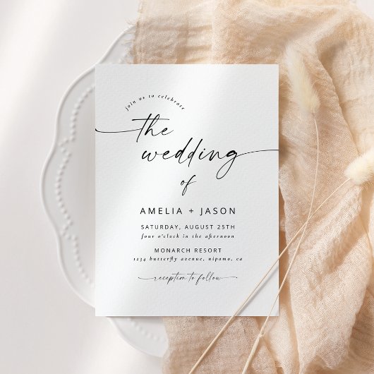 Moderne Elegante Script Huwelijksuitnodiging Kaart