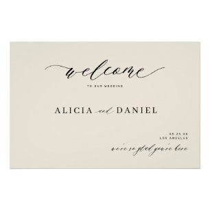 Moderne elegante script ivoor huwelijks welkom bor perfect poster