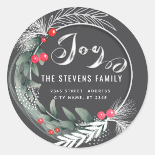 Moderne elegante script joy winter botanisch ronde sticker