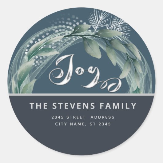 Moderne elegante script joy winter botanisch ronde sticker (Voorkant)